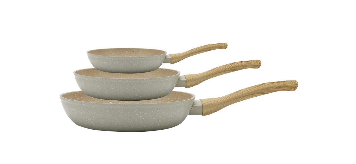 3 Pieces Fry Pan Set with Wooden Handle