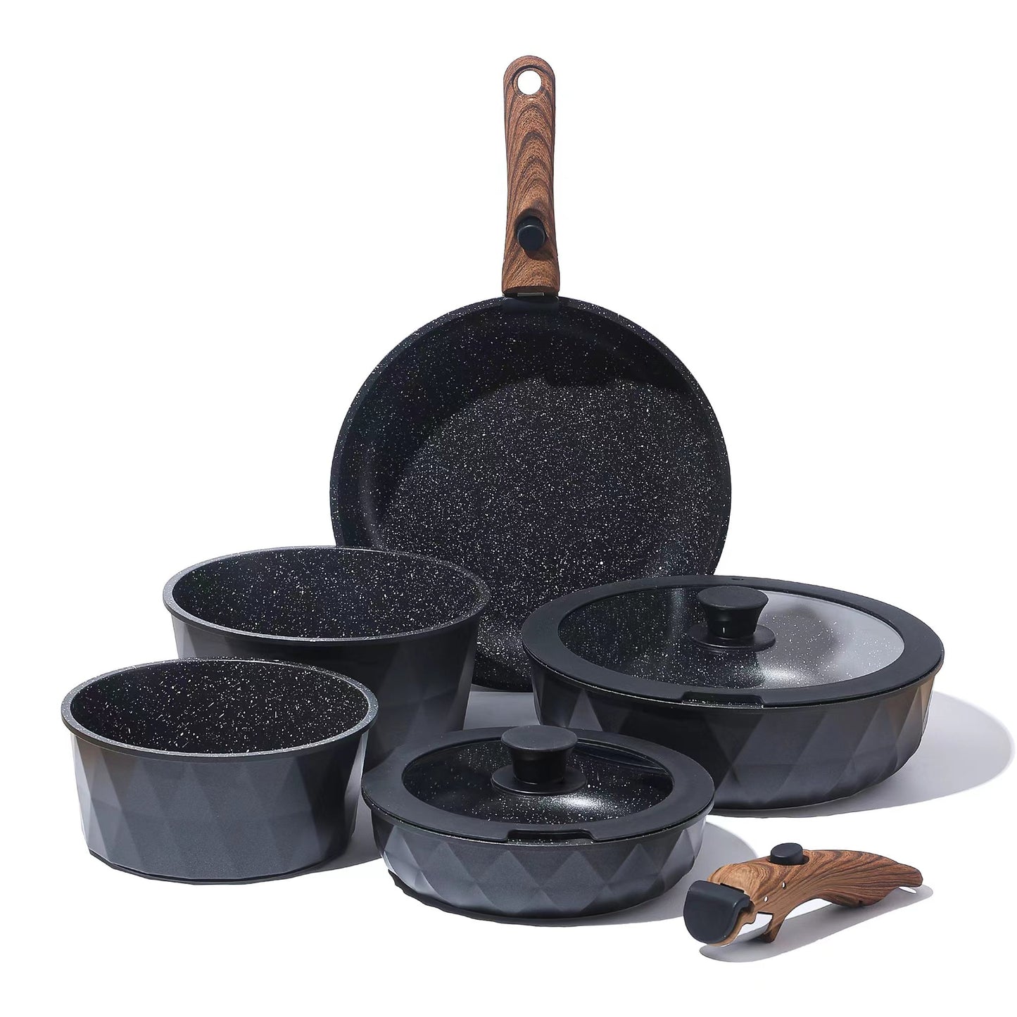 9-delige Diamond kookset met clip-on handgreep - beige | zwart