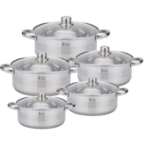 10-Piece Stainless Steel Casserole Set with Glass Lids