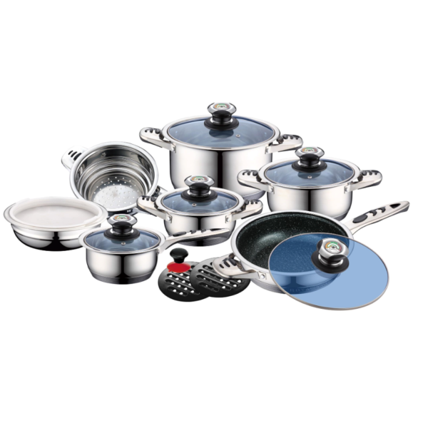 16 Pieces Cookware Set - Glass Lid | Stainless Steel Lid