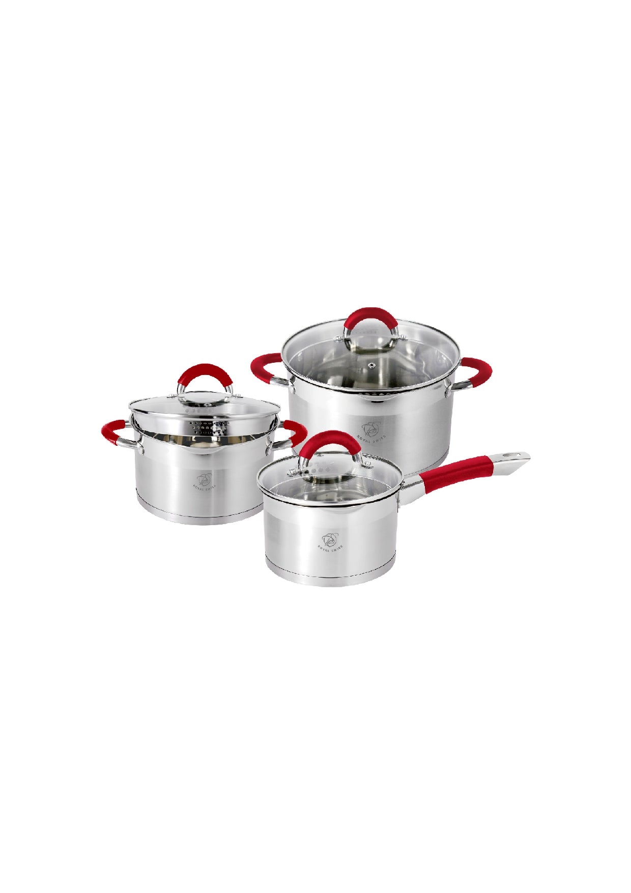 6-delige kookset met steelpan - Zwart | Rood