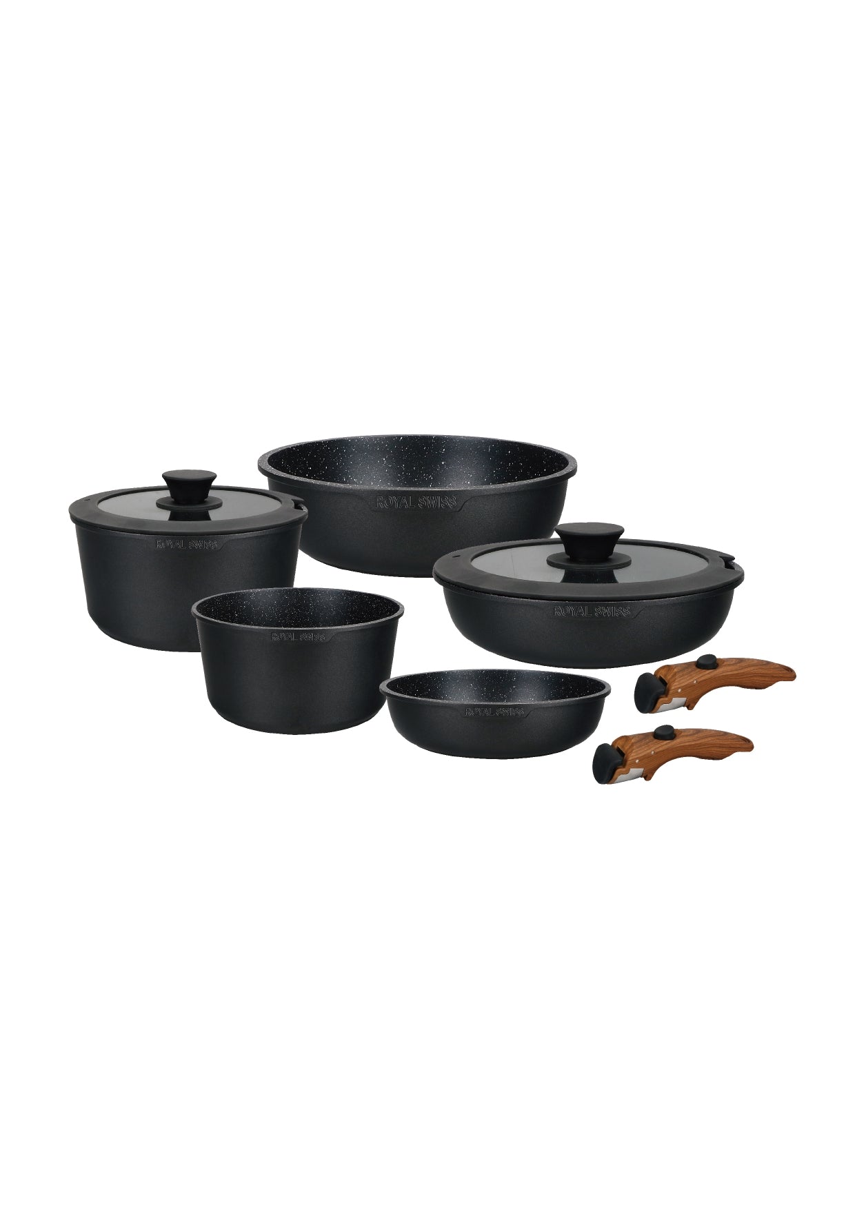 5 Pieces Cookware Set with Clip-On Handles - Beige | Black