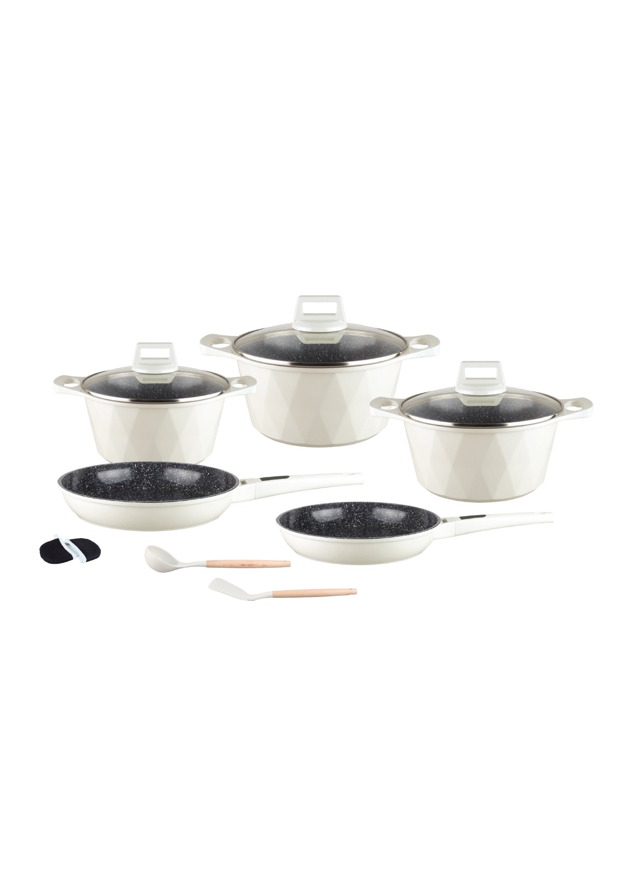 12 Pieces Cookware Set with Utensils and Oven Mitts - Pink | Beige | Black