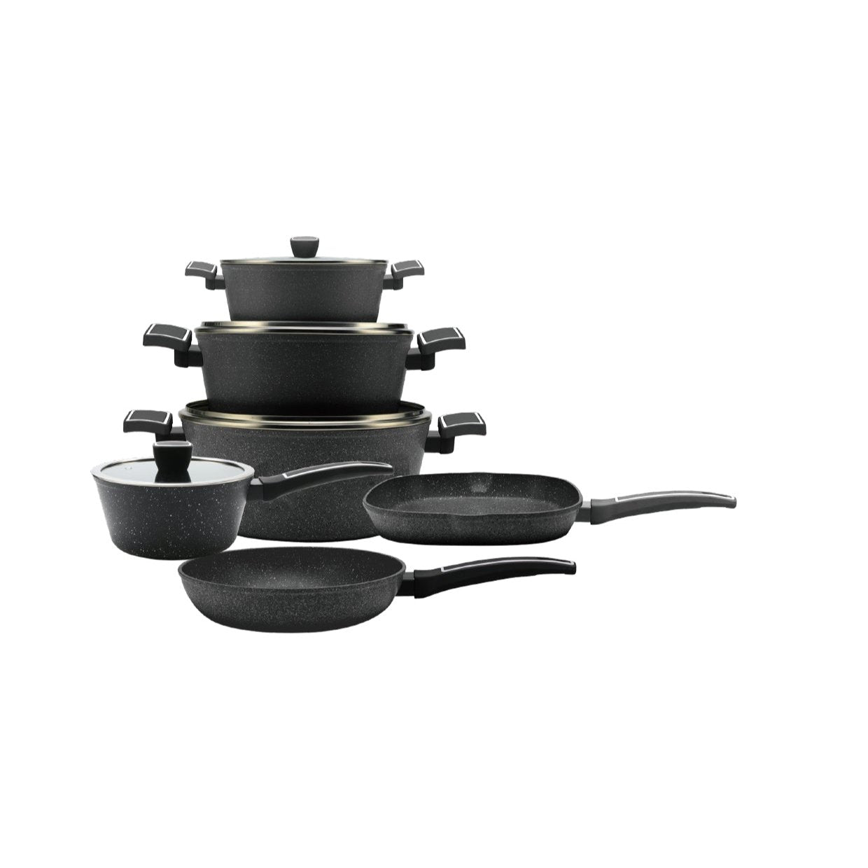 10 Pieces Cookware Set with Grill - Pink | Cream | Black