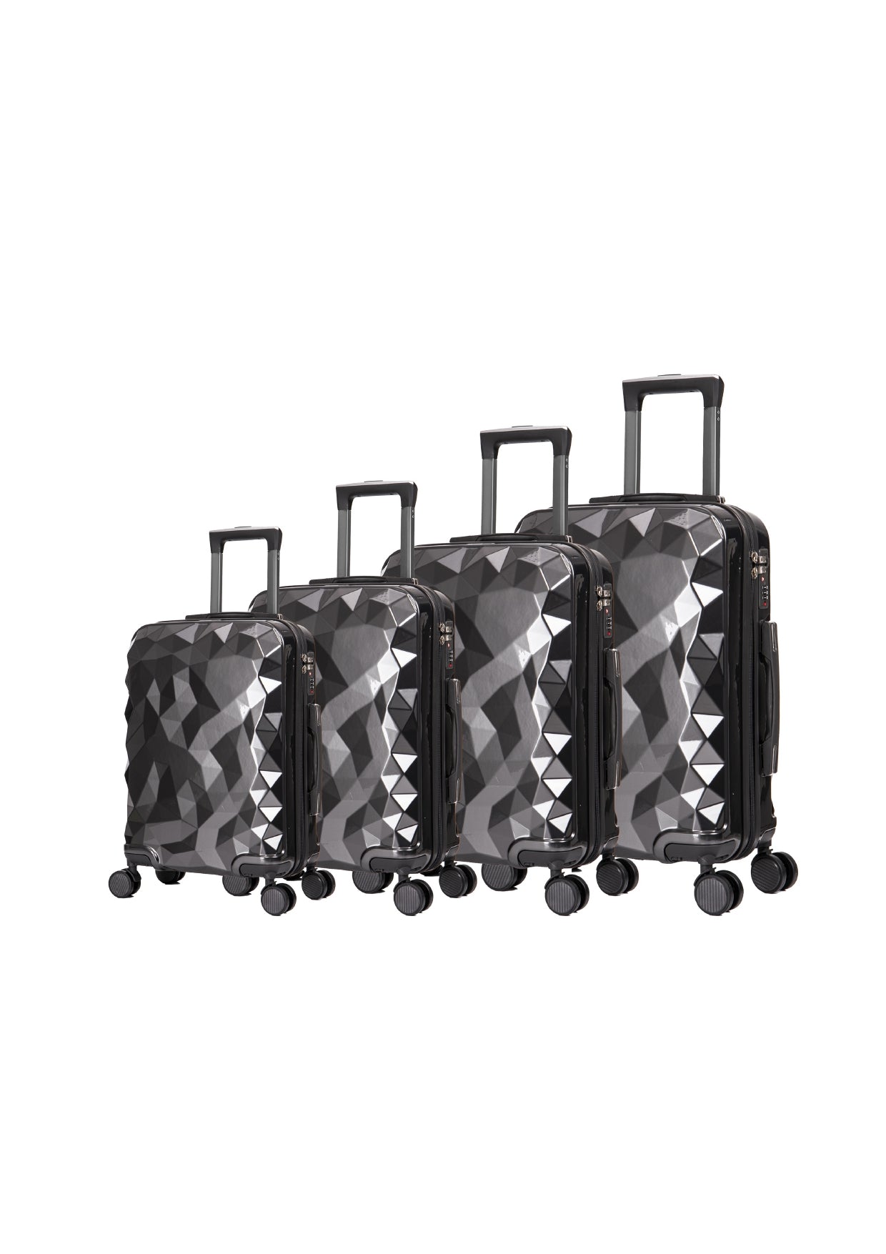 4 Pieces Suitcase Set - Black | Dark Grey | Silver | Pink