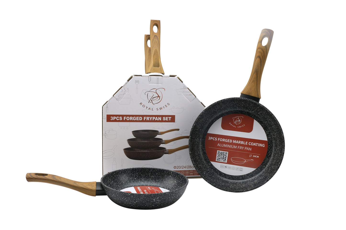 3 Pieces Fry Pan Set with Wooden Handle