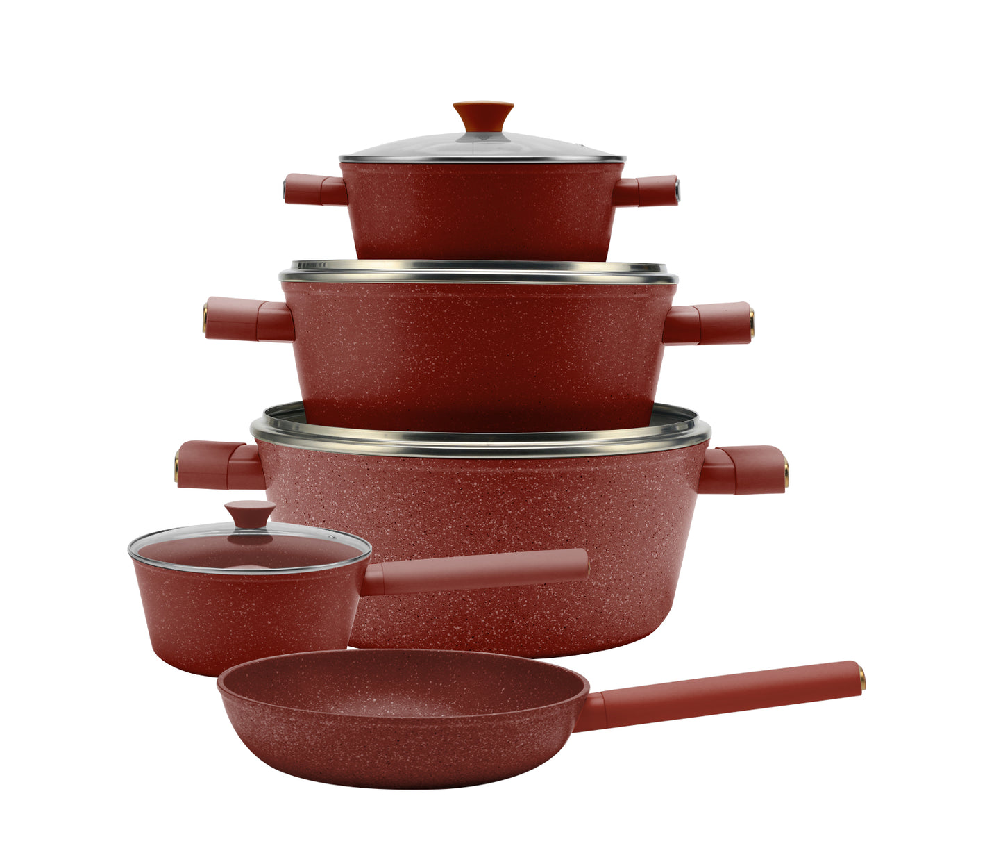 11 Pieces Cookware Set with Wooden Handle - Red | Beige | Grey