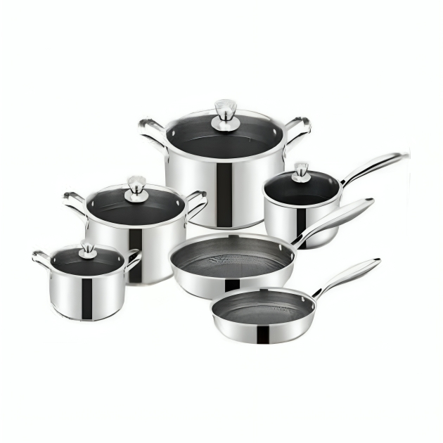 10 Pieces Stainless Steel Cookware Set - Smoked glass