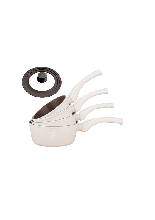 4 Pieces Saucepan with Glass Lid - Black | Beige
