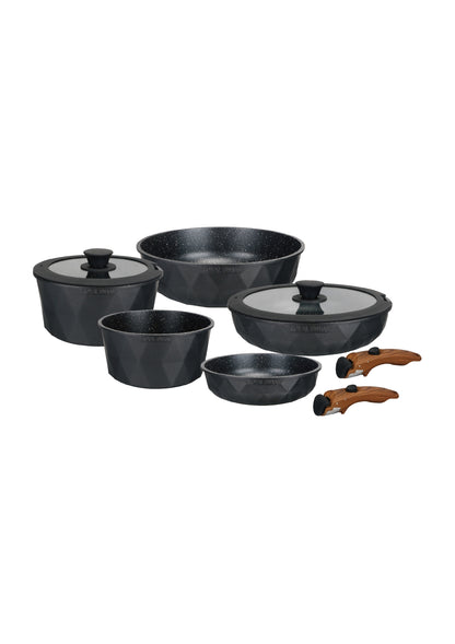 9-delige Diamond kookset met clip-on handgreep - beige | zwart