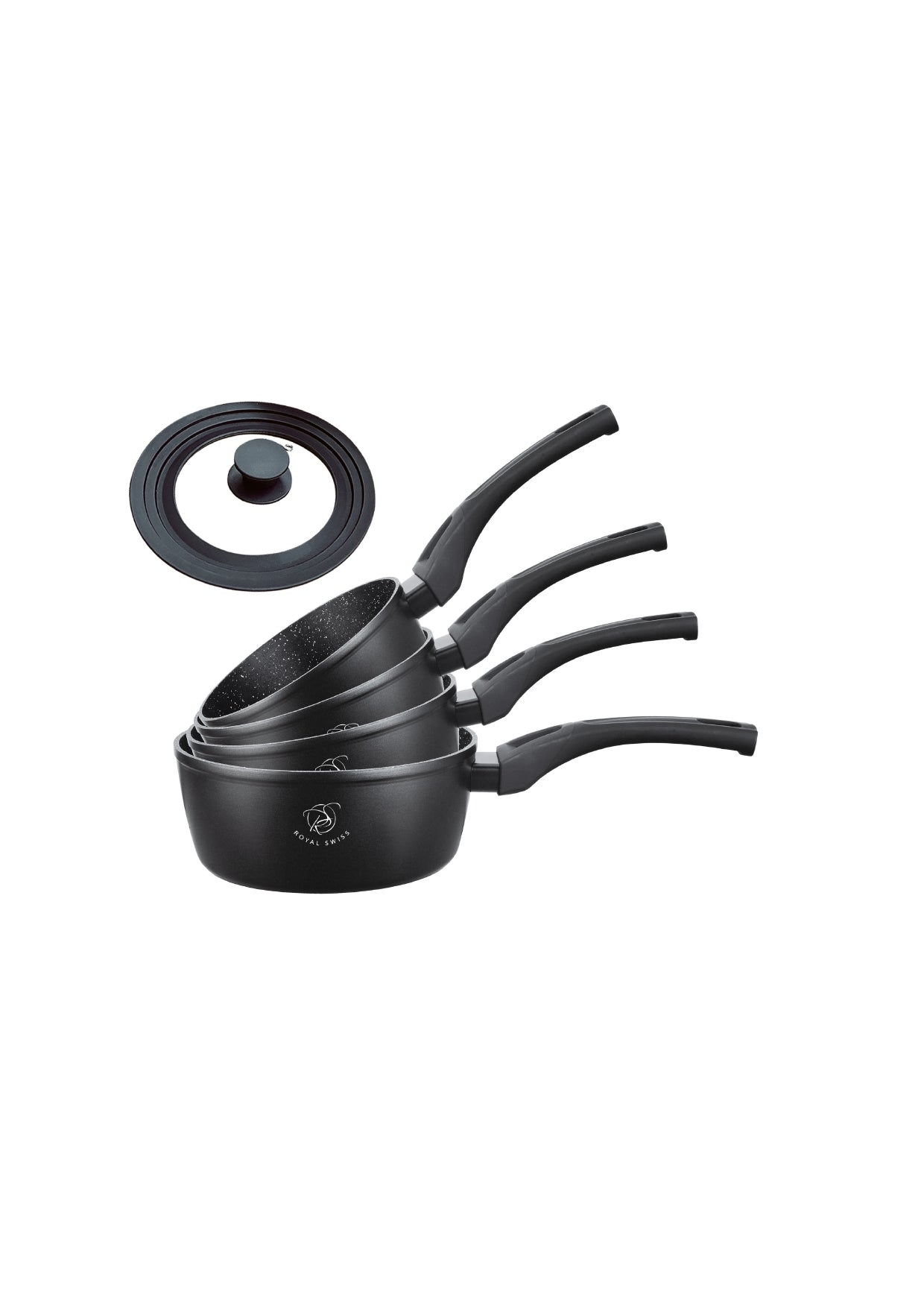 4 Pieces Saucepan with Glass Lid - Black | Beige