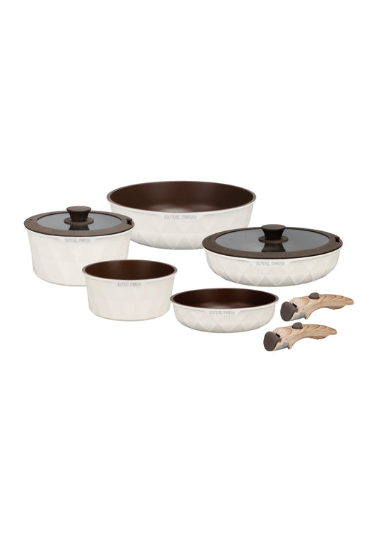 5 Pieces Diamond Cookware Set with Clip-On Handle - Beige | Black