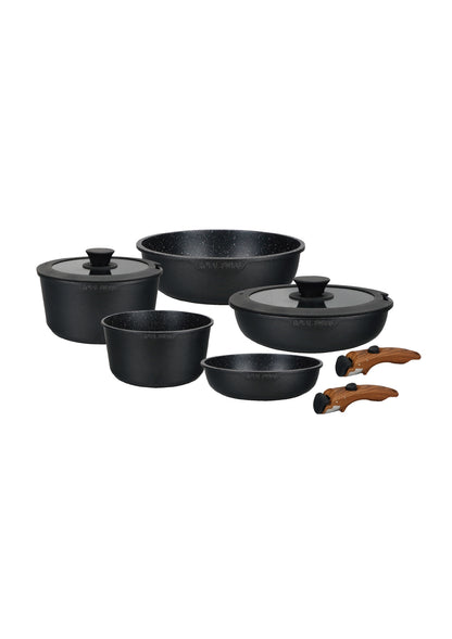 9-delige kookset met klikgrepen - beige | zwart