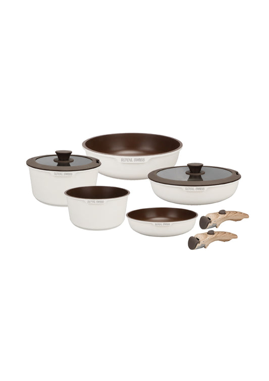 5 Pieces Cookware Set with Clip-On Handles - Beige | Black