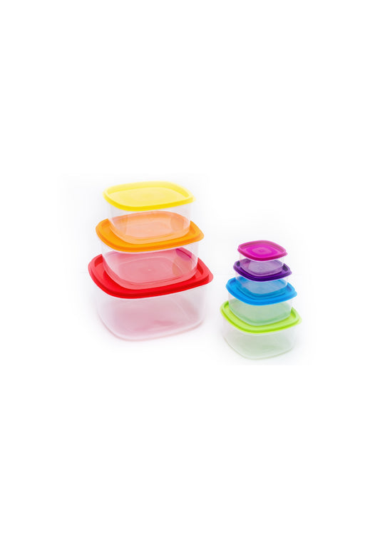 14 boîtes alimentaires avec couvercles colorés