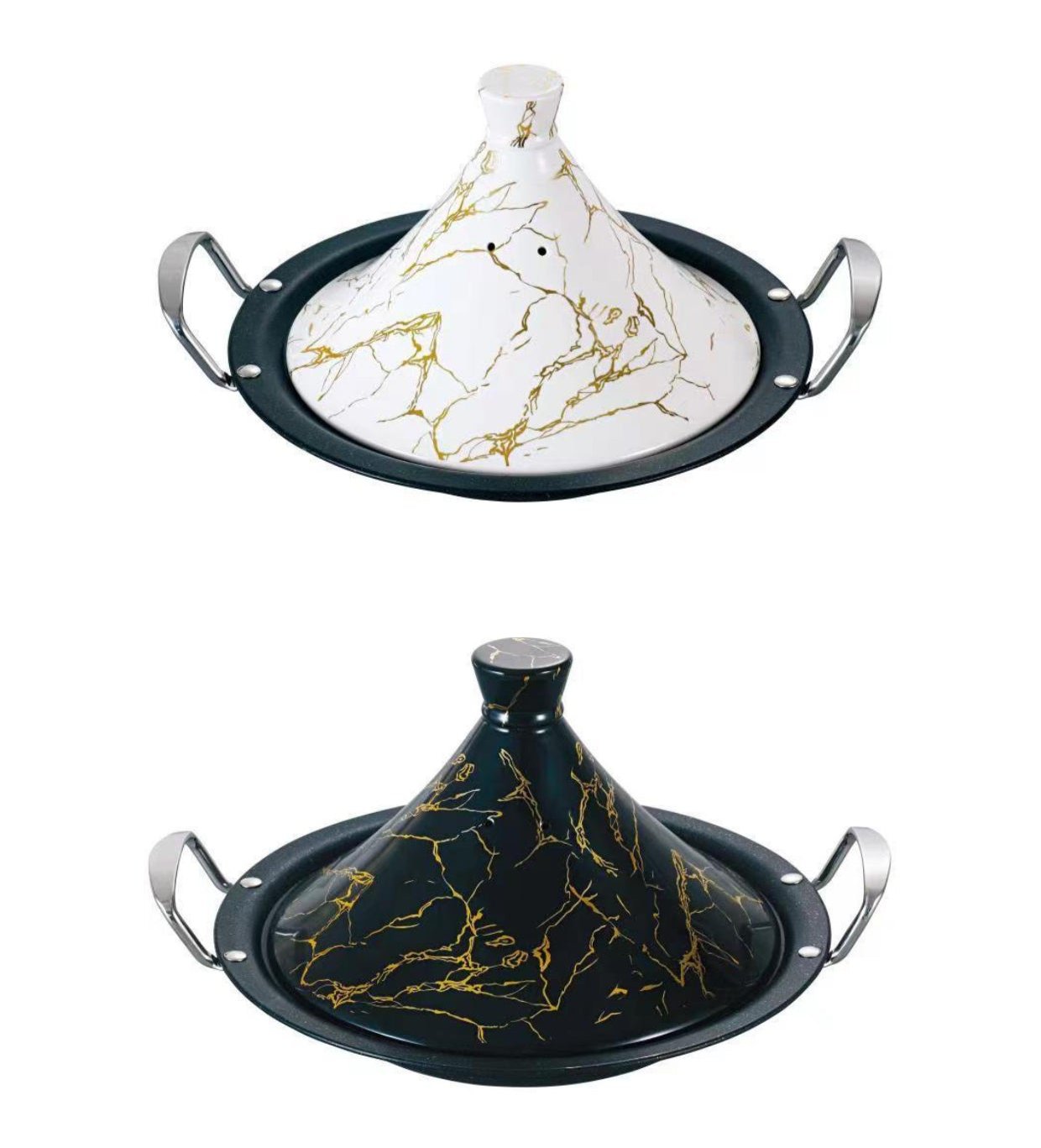 Tajine met Marmercoating - 34cm | 38cm - Zwart | Wit