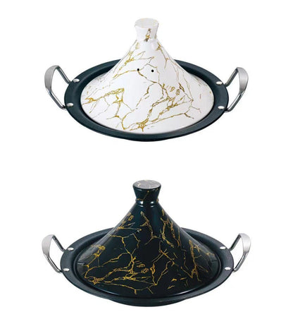 Tajine met Marmercoating - 34cm | 38cm - Zwart | Wit