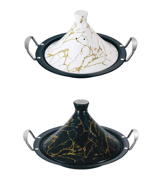 Tajine met Marmercoating - 34cm | 38cm - Zwart | Wit