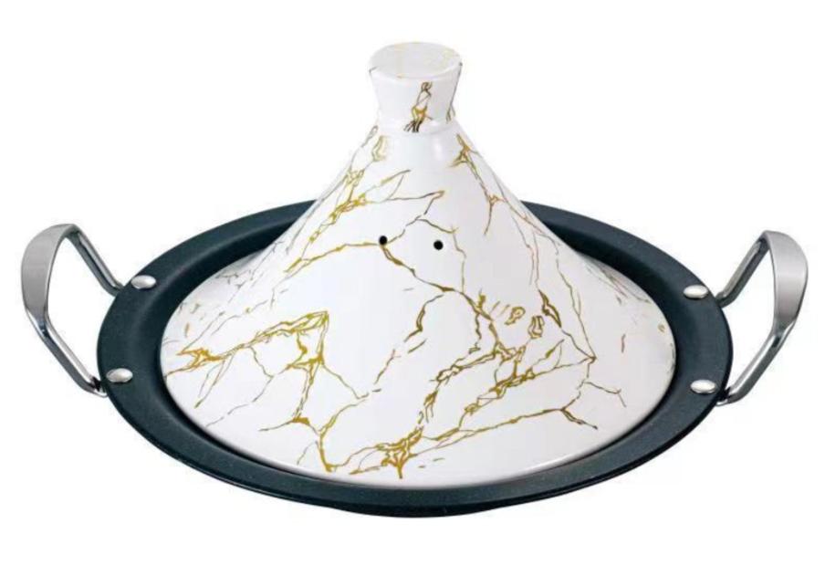 Tajine met Marmercoating - 34cm | 38cm - Zwart | Wit