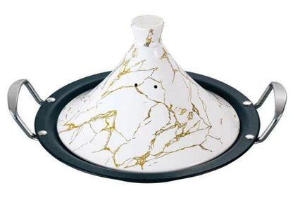 Tajine met Marmercoating - 34cm | 38cm - Zwart | Wit