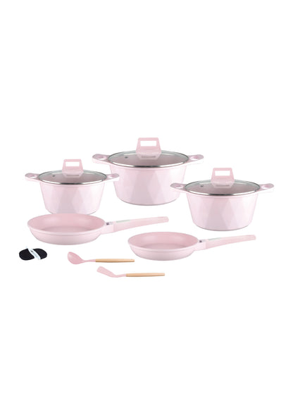 12-delige kookset met keukengerei en ovenwanten - Roze | Beige | Zwart