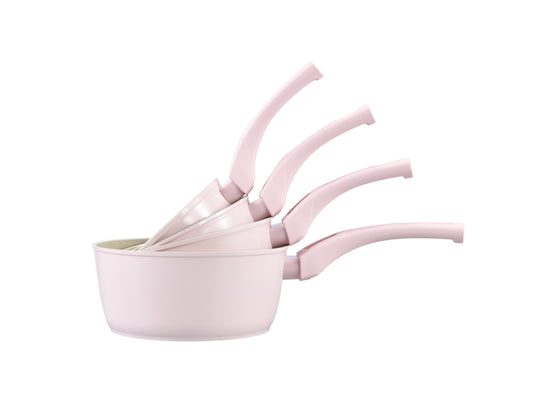 4-delige steelpanset - Zwart | Beige | Roze