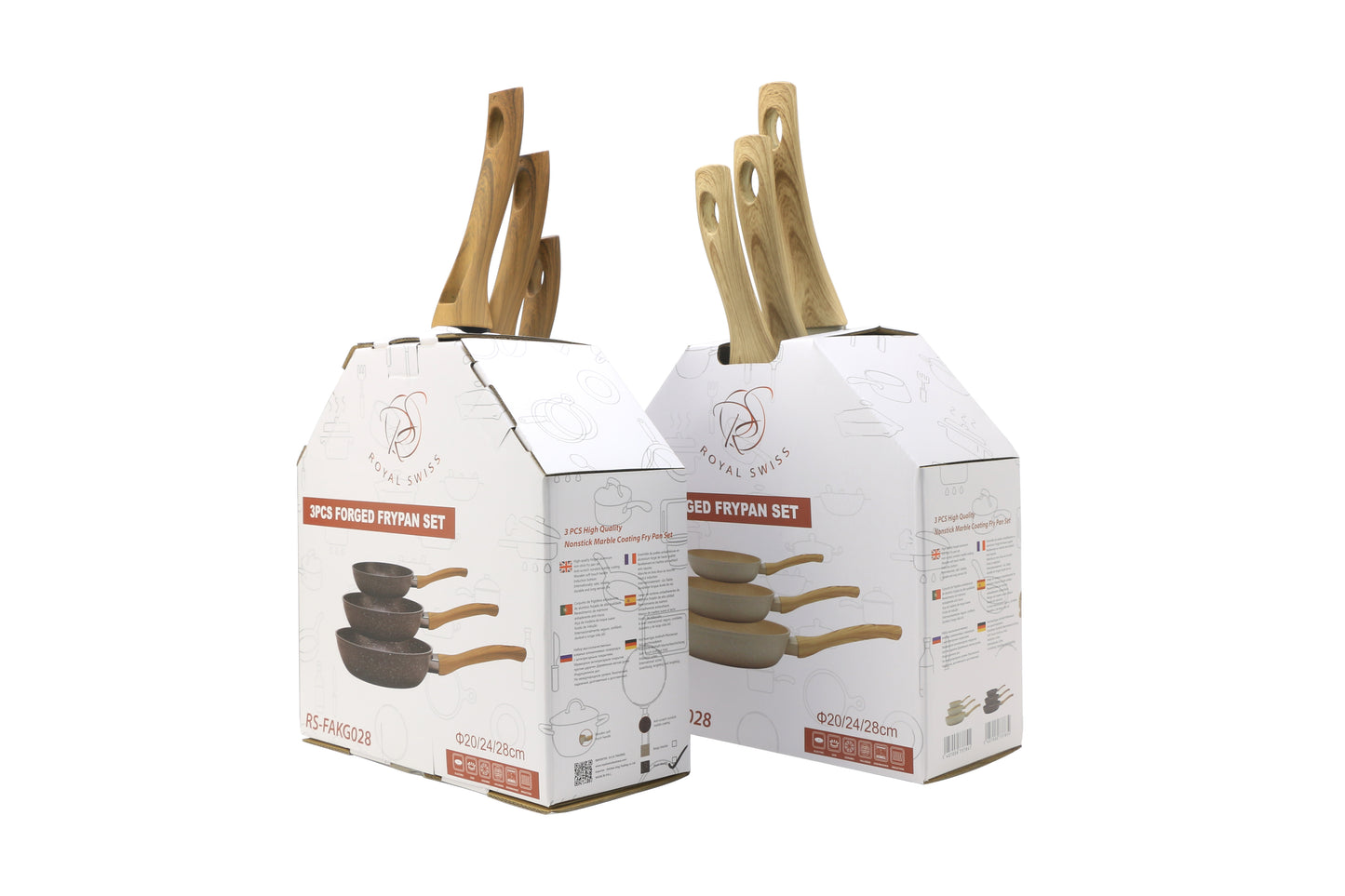 3 Pieces Fry Pan Set with Wooden Handle