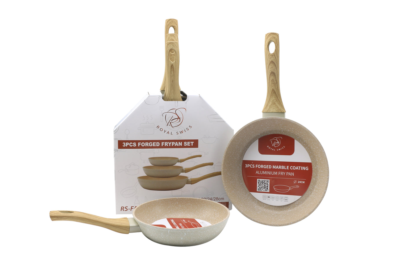 3 Pieces Fry Pan Set with Wooden Handle