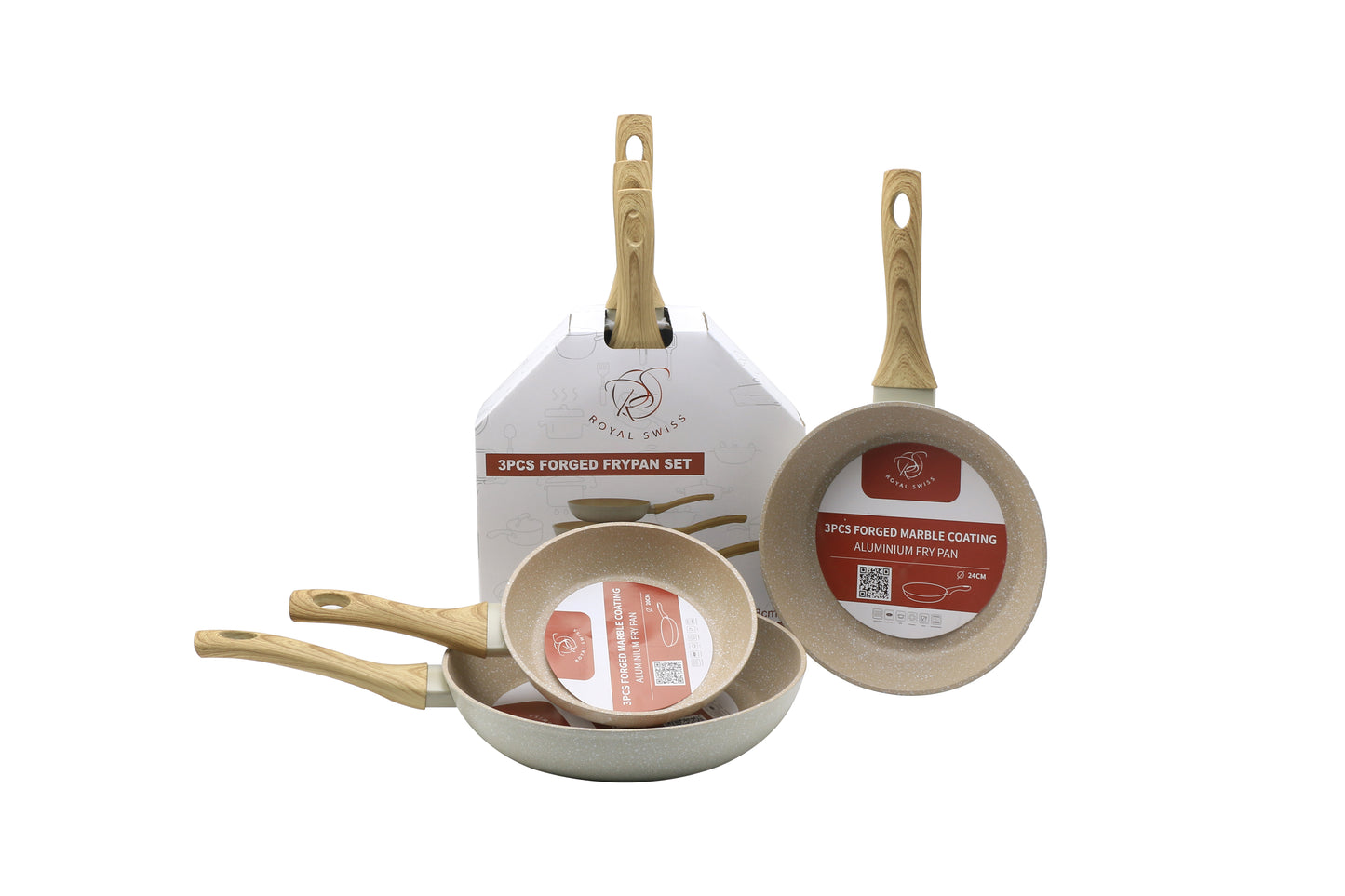 3 Pieces Fry Pan Set with Wooden Handle