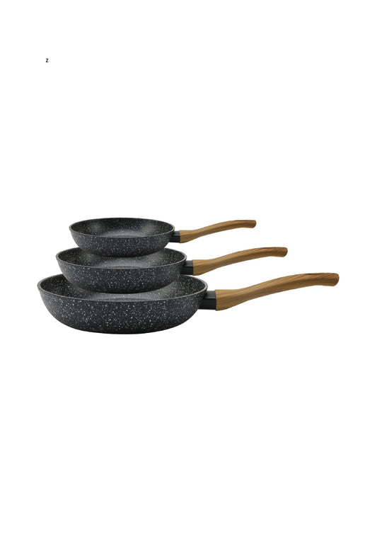 3 Pieces Fry Pan Set with Wooden Handle